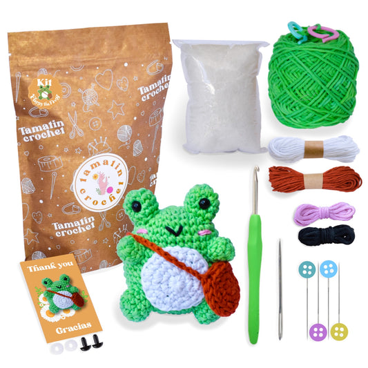 Kit de crochet con todo lo que necesitas para aprender a tejer con Flappy la ranita